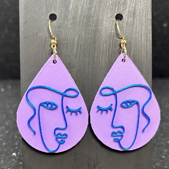 Jewelry - Purple and Blue Abstract Face Earrings